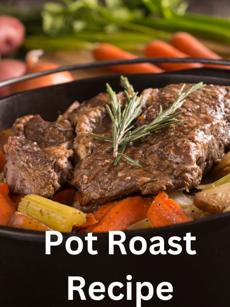 slow-cooked classic featuring a perfectly browned chuck roast paired with aromatic vegetables and a rich