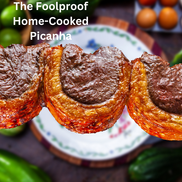 Grilled Picanha slices sizzling on a barbecue with a golden crust and juicy interior. Perfectly roasted Picanha with a crispy fat cap, sliced on a wooden cutting board. Sous vide Picanha cooked to perfection, finished with a pan-seared crust and garnished with herbs.