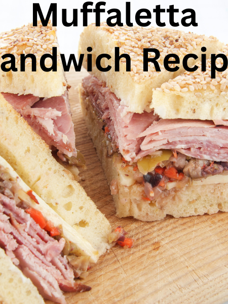 Authentic Muffaletta Sandwich with olive tapenade, Italian cold cuts, and provolone cheese on a sesame loaf